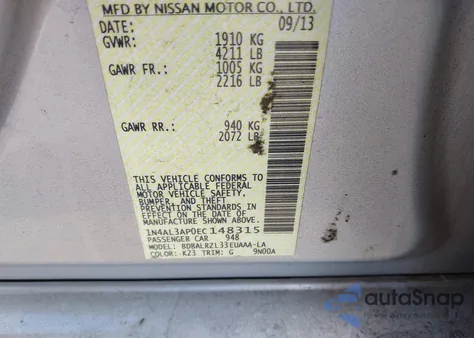 2014 Nissan Altima 2.5 S from USA, damaged, VIN 1N4AL3AP0EC148315